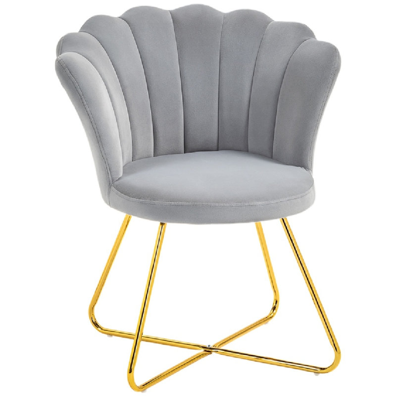 Velvet-Feel Lotus Petal Accent Chair -, Grey