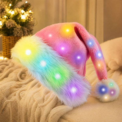 Décorations de Noël illuminent un chapeau de Noël en peluche douce, un chapeau de père Noël avec des lumières pour les adultes, un accessoire de décoration de fête de Noël, un cadeau de Noël
