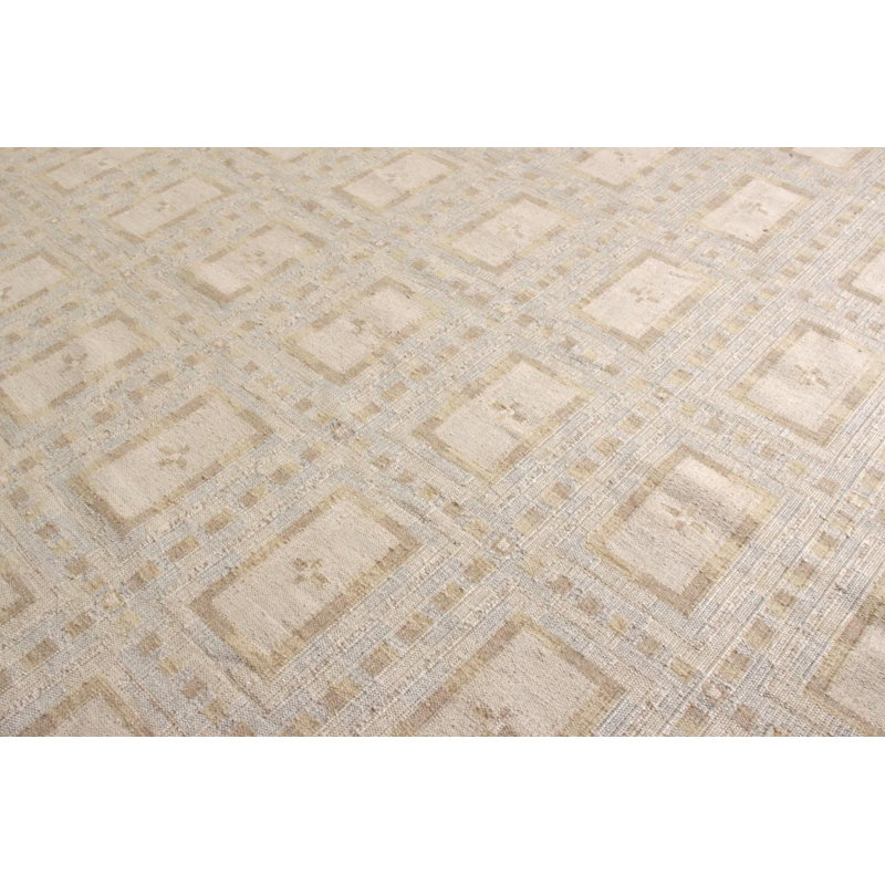 Scandinavian Hand Knotted Wool Geometric Area Rug, Rectangle 12' x 18'