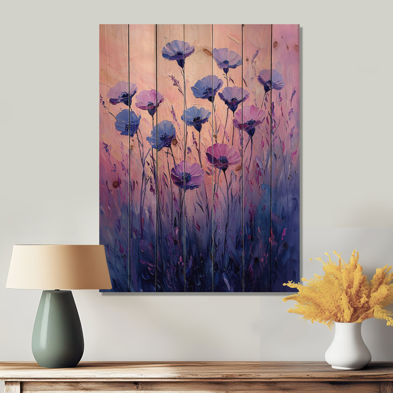 Dreaming Of Cornflower Fields In Purple III - Cornflowers Wood Wall Art - On Natural Pine Wood, 44" H x 34" W x 0.78" D