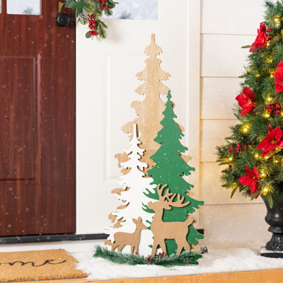 35.5"H Wooden Christmas Tree Porch Decor(KD)