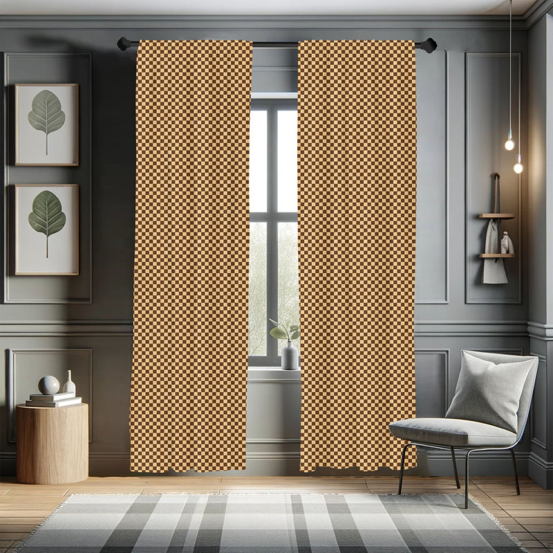 Checkered Semi-Sheer Rod Pocket Curtain Panels, 28" x 84"