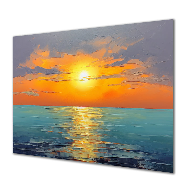 Bord de mer, sérénité orange, coucher de soleil bleu, vagues sereines - coucher de soleil, Métal métal