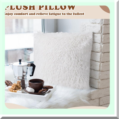 Luxury Fluffy Pillowcase Set - 6 Pack Square Cushion Covers with Zipper Closure for Couch, Bedroom, Living Room - Soft Decorative Shams