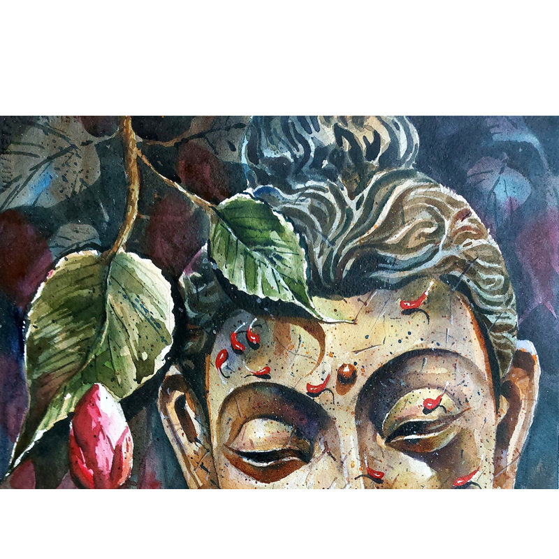 Bouddha avec tulipe | Aquarelle | Peinture de Jugal Sarkar
