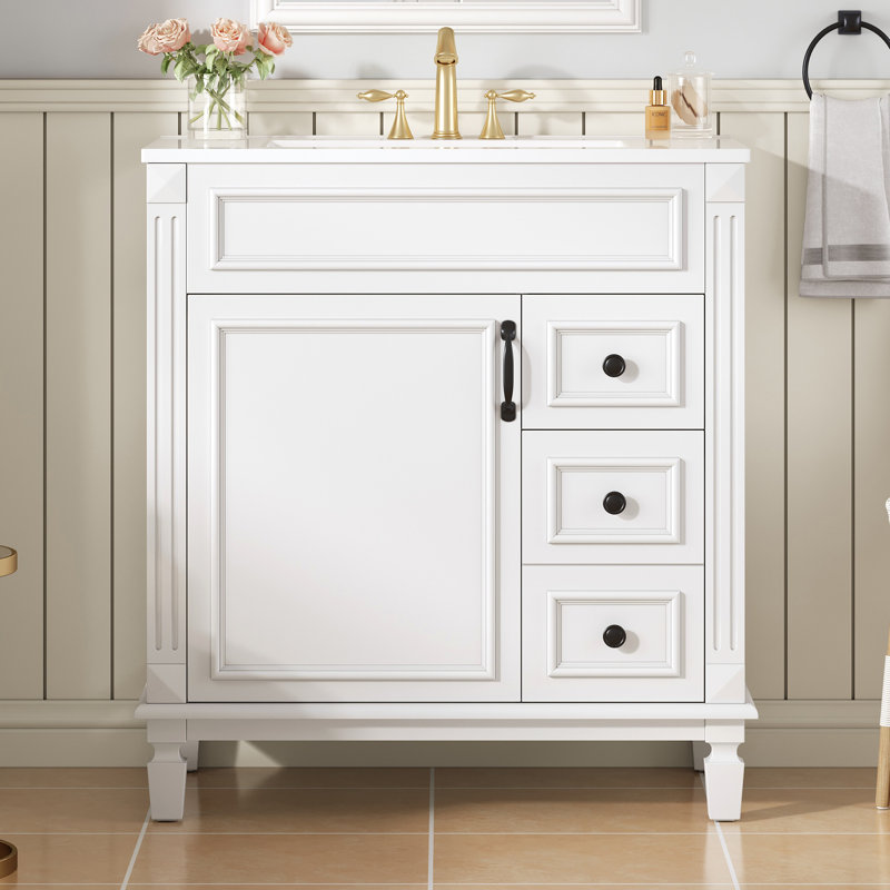 Ensemble de meuble-lavabo autoportant, tablette réglable, Blanc