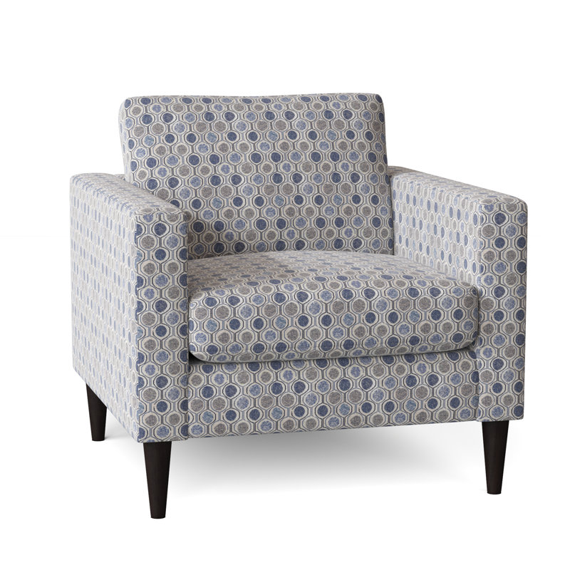 Trafton Upholstered Club Chair, Smokey Blue Multicolored Performance, Espresso