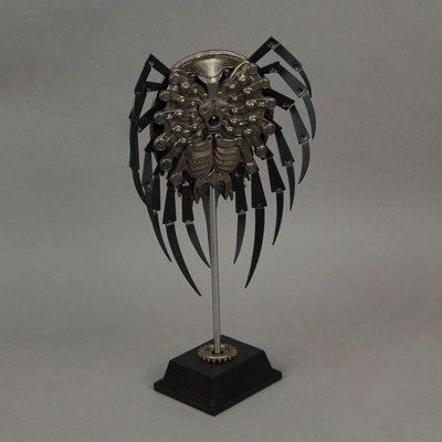 Industrial steampunk bronze powder resin and metal horseshoe crab sculpture, 12 inches high
