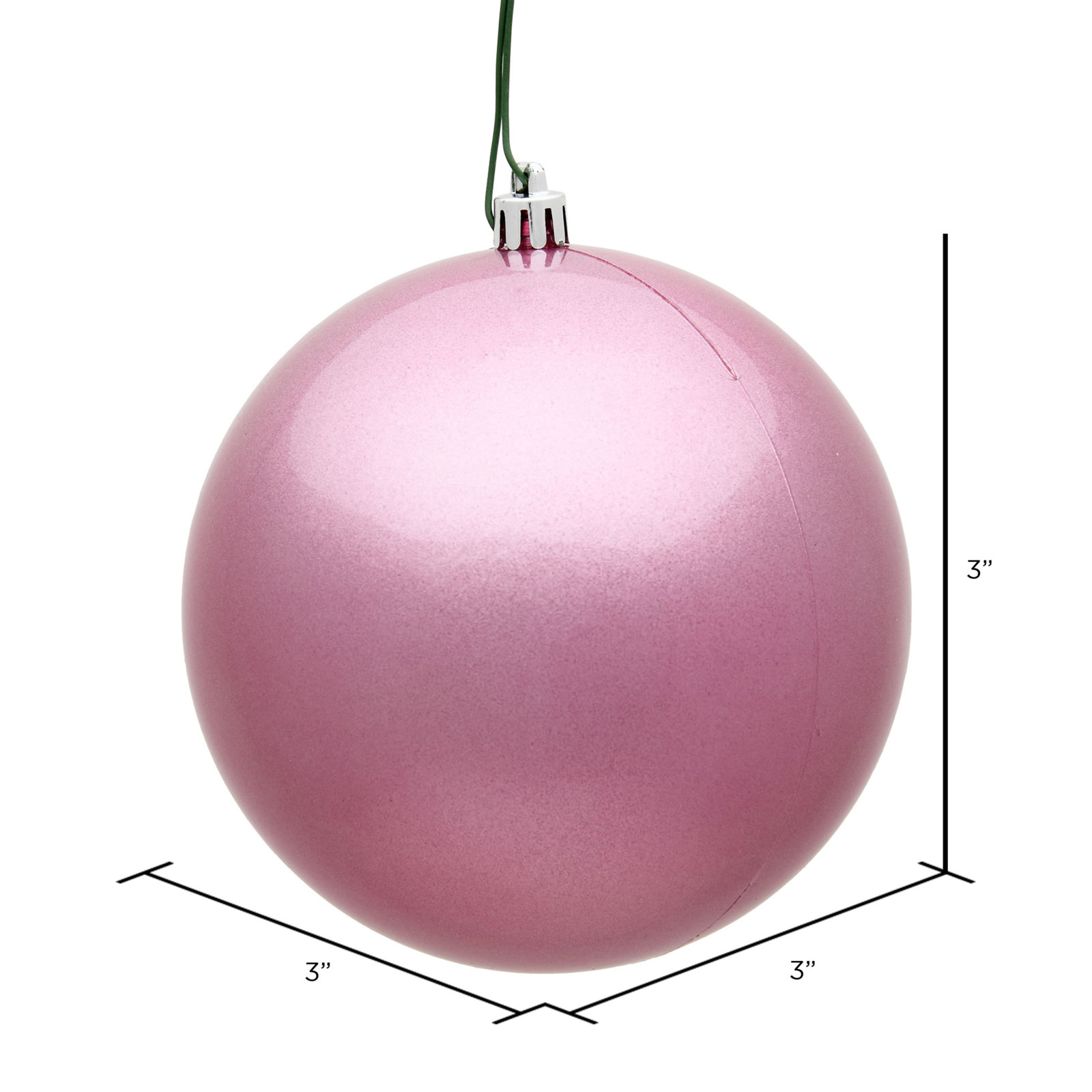 Holiday Décor Ball Ornament, Pink Candy, 3" H x 3" W x 3" D