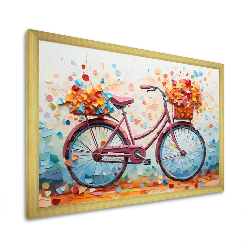 Vélo, pédales harmonieuses pointillisme III - transport, reproduction d'art sur toile, Cadre doré à une seule photo