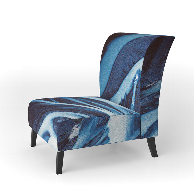 Brechta Vibrant Curve Design II - Velvet Upholstered Modern Slipper Chair, Dark Blue/Light Blue