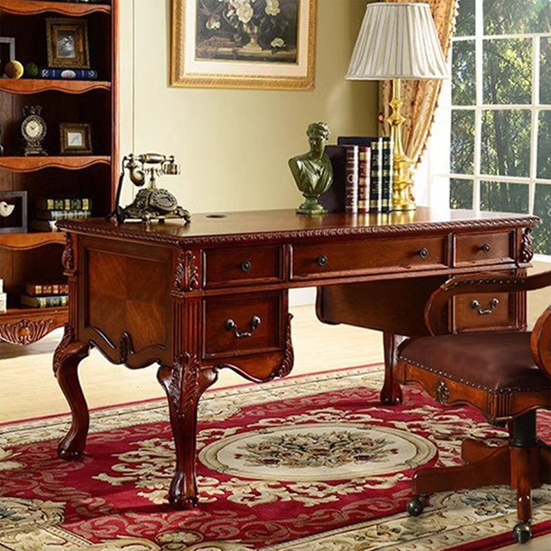 Brownness Rectangular Solid Wood Writing desk with drawers desk