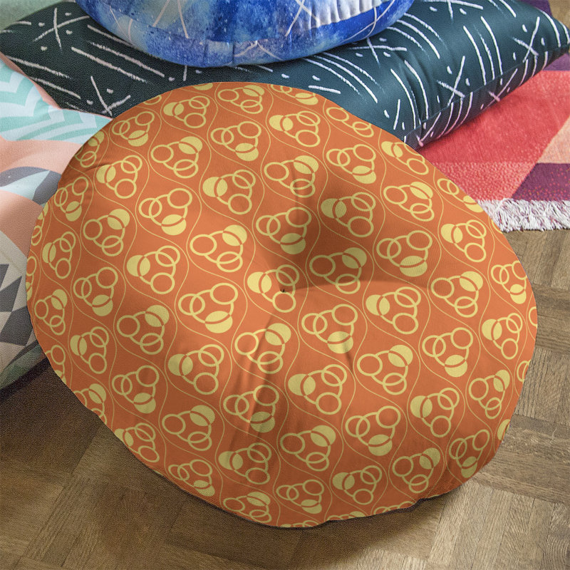 Coussin de sol classique à motif de cercles et de vagues, 26 po x 26 po, Orange/jaune