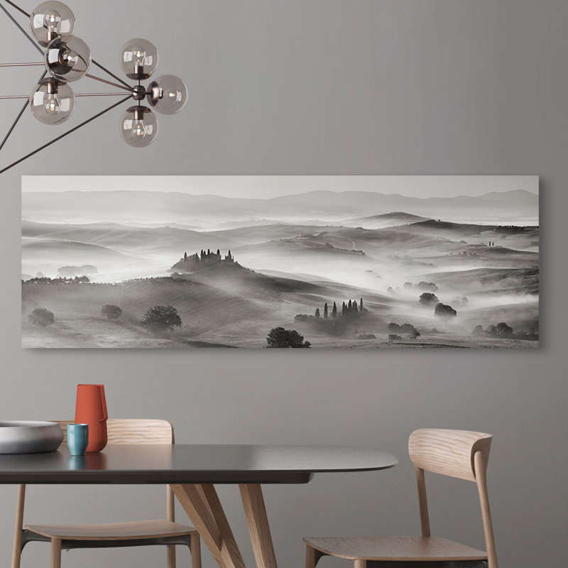 Val D'Orcia Panorama, Siena, Tuscany (BW) by Frank Krahmer - No Frame Print on Canvas, 40cm H x 120cm W x 4cm D