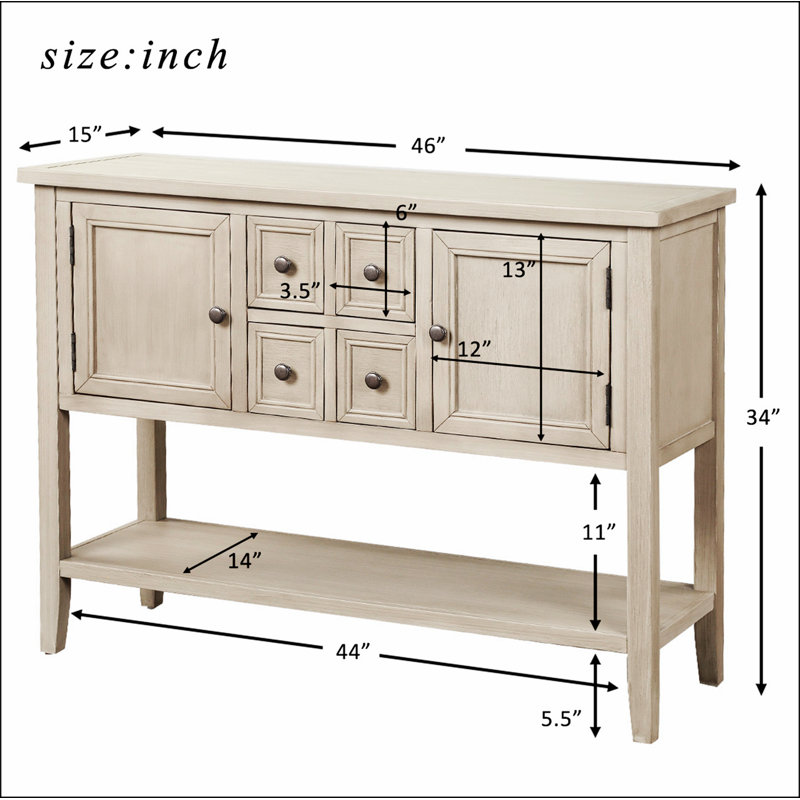 Cambridge Series Buffet Sideboard Console Table with Bottom Shelf, Antique Gray, Antique Gray