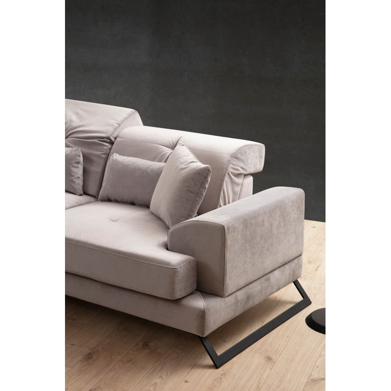 Élégant canapé d'angle gris clair de 119,6 po x 74,8 po x 36,2 po | Structure en bois de hêtre et en carton, tissu 100% polyester | Dossier réglable, coussins en mousse souple, design industriel moderne | Comprend 5 coussins