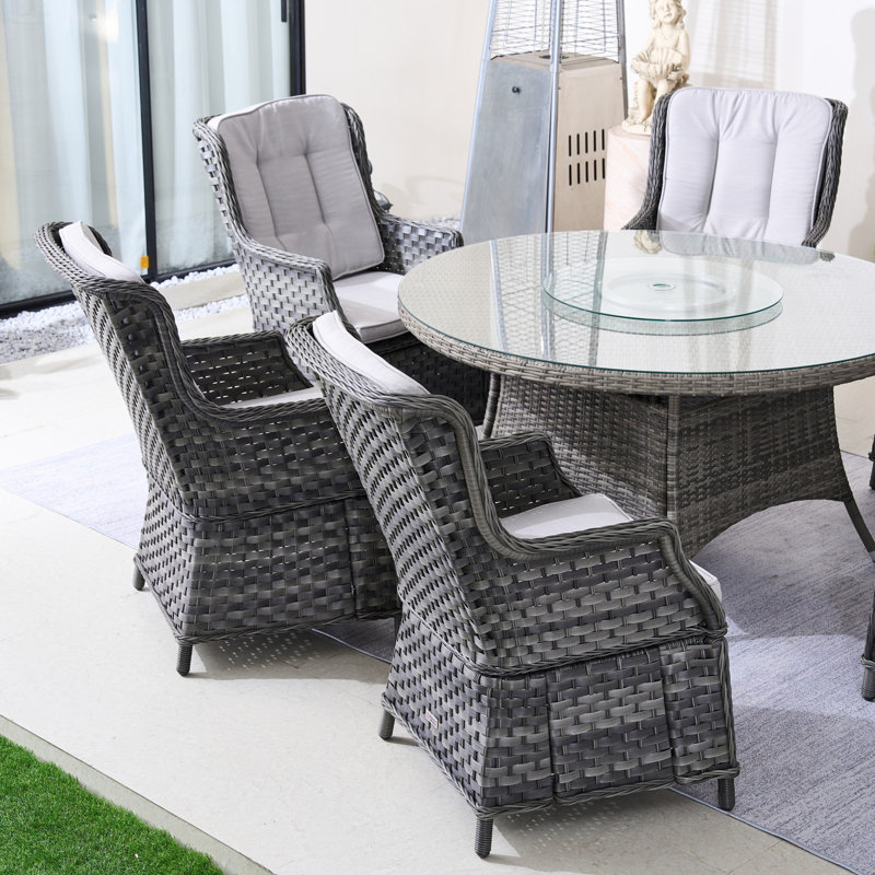 Round Outdoor Dining Set With Cushions, Gray, 6