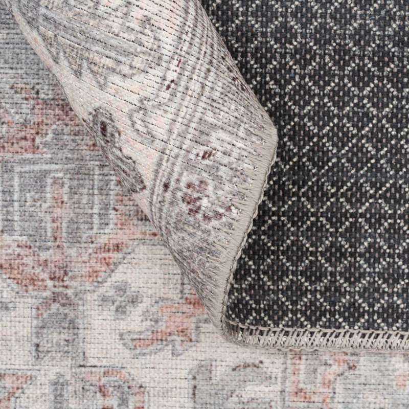 Machine Washable Grey Traditional Persian Style Distressed Living Room Area Rug, Rectangle 60 x 110cm