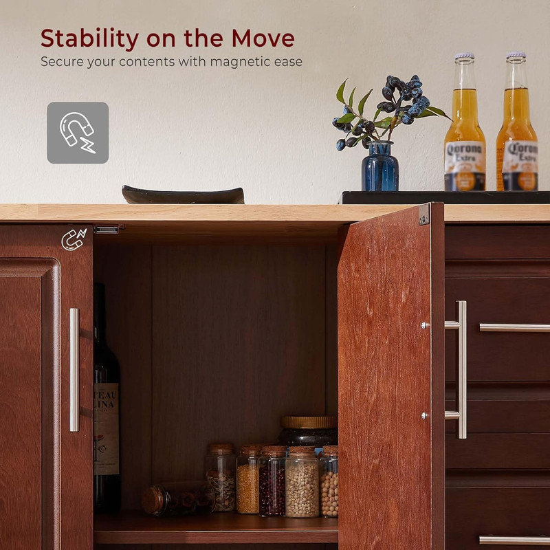 54" Rolling Kitchen Island Cart with Storage - Folding Drop-Leaf Breakfast Bar, 3 Drawers, Spice & Towel Racks - Wooden Cabinet Cart with Shelves