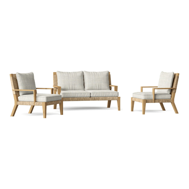 Hadley Outdoor 3 - Piece Teak Conversation Set, Perigold Arigato Morning Glory, Hadley Natural Rope
