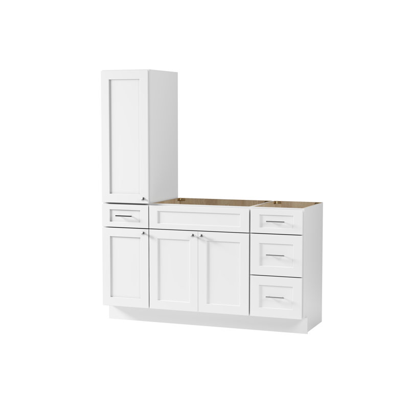 Disar 60'' Single Bathroom Vanity With Left Tall Linen Cabinet Dovetail Solid Wood Drawer Base Only, White
