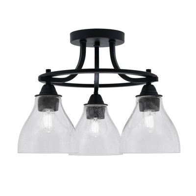 Paramount 3 Light Semi-Flush Shown In Matte Black Finish With 6.25" Clear Bubble Glass