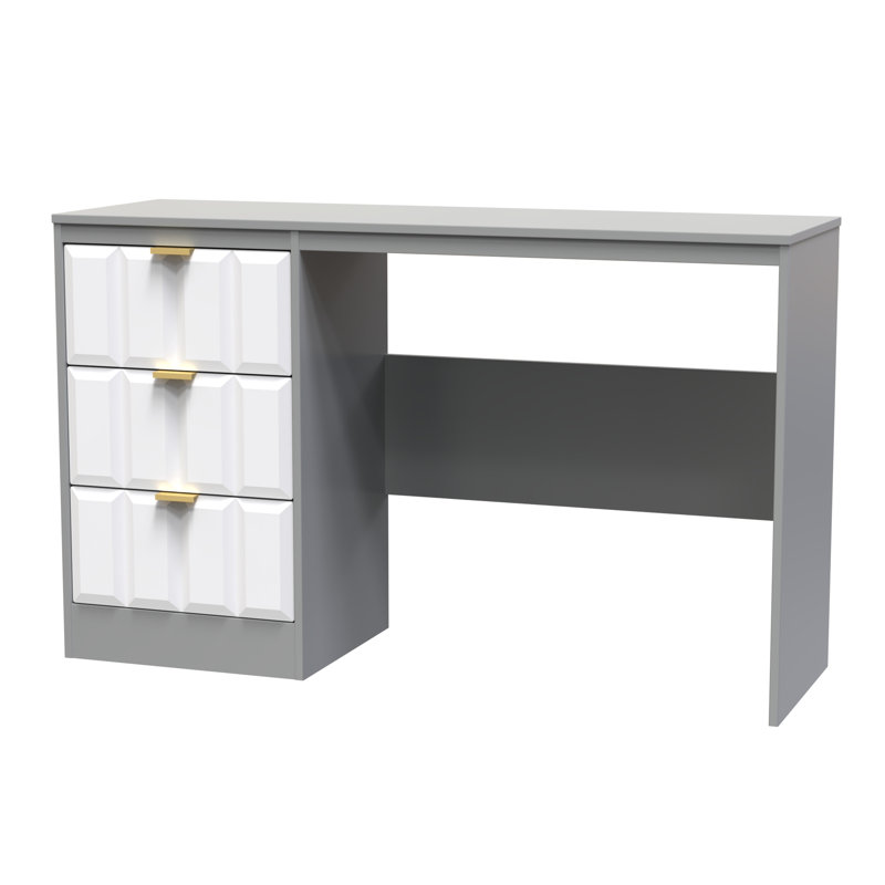 Besian 3 Drawer Desk  (Ready Assembled), White Matt/Dusk Grey
