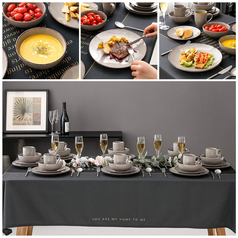 Laytoya Ceramic Dinnerware Set 32 Piece - Service for 8, Grey/Brown/Blue