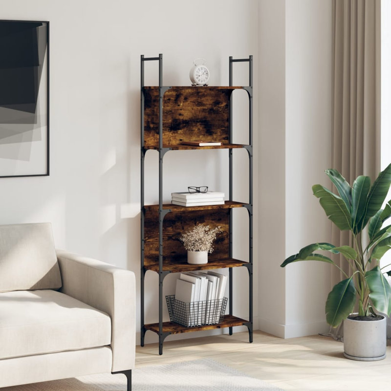 Scheld 166.5cm H x 60.5cm W Metal Standard Bookcase, Smoked Oak