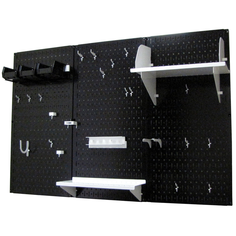 Ensemble de panneau perforé de rangement pour outils standard H 32 po x 48 po, Noir et blanc