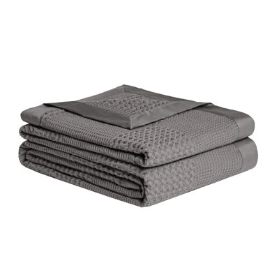 Cotton Waffle Blanket with Contrasting Cotton Border | Lightweight Textured Versatile Throw Blanket | OEKO-TEX Certified