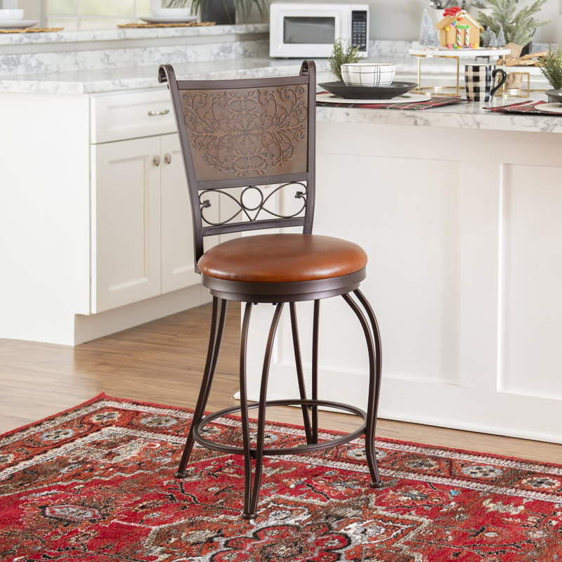 Haynie Eye-catching Metal Counter & Bar Stool with Faux Leather Cushioned Swivel Seat, Counter Stool (24" Seat Height)