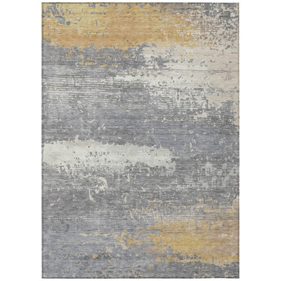 Machine Washable Indoor/Outdoor Xhevrie Gold Rug