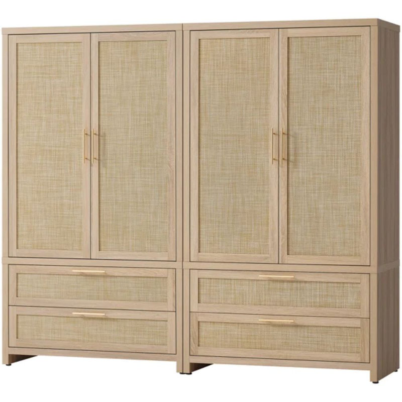 Armoire 70 po H 70,86 po en rotin d'inspiration bohémienne, Chêne clair