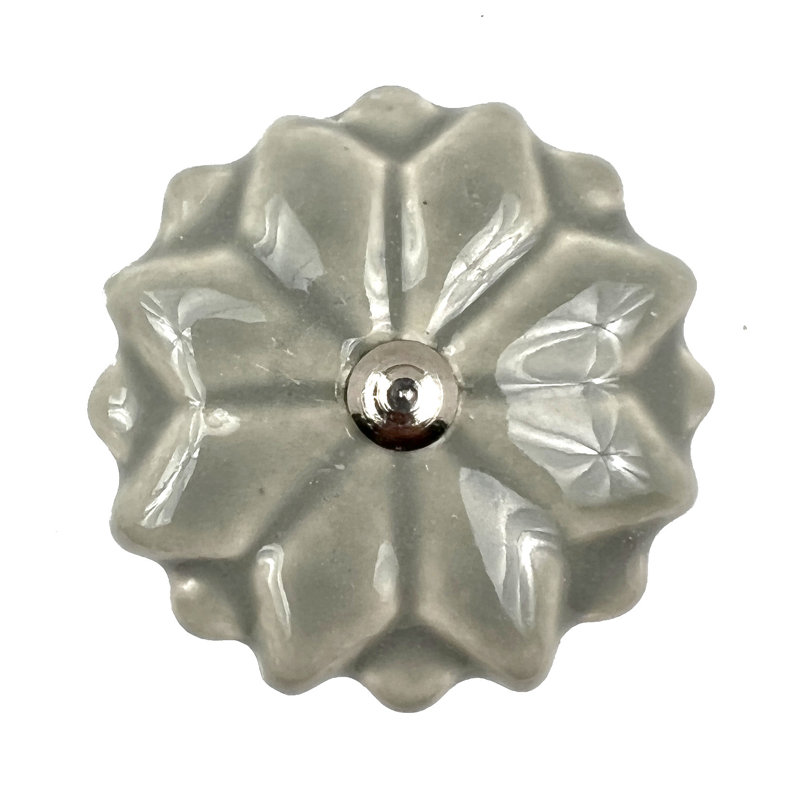 Ensemble de six boutons de tiroir floraux en céramique grise