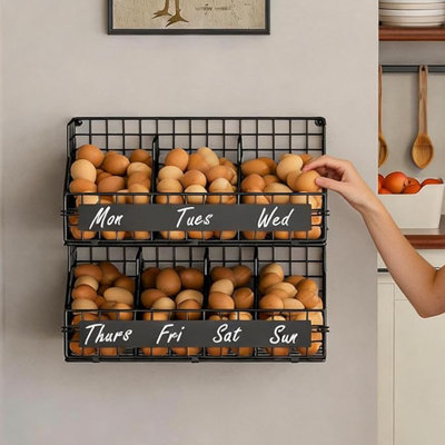 Support à œufs, support à œufs en métal avec séparateurs réglables et étiquettes de bricolage | Paniers grillagés empilables à 2 niveaux, panier à œufs XXL pour recueillir les œufs frais - rangement mural pour œufs, accessoires de poulailler