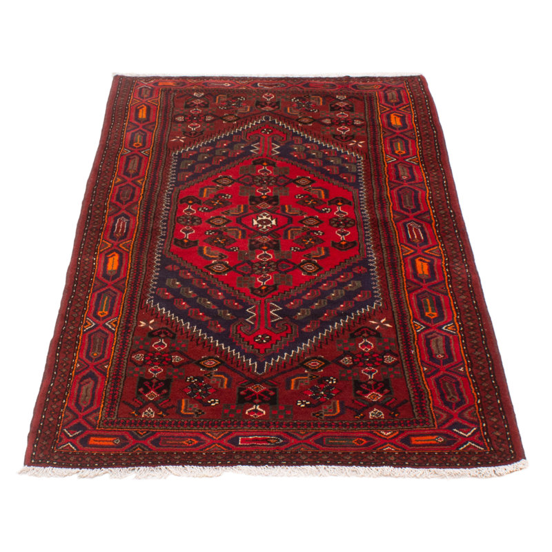 Tapis rouge foncé en laine noué à la main de conception unique 4 pi x 6 pi 8 po Moana
