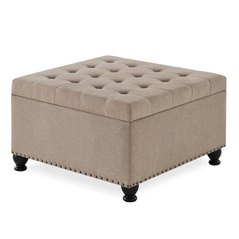 Rangement carré avec pieds en bois et structure de siège de salon rembourrée, Lin