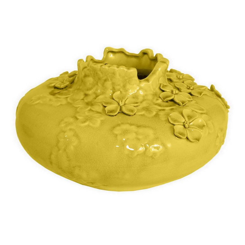 Vase Remi, céramique décorative avec motifs floraux turquoise 12 po, Jaune