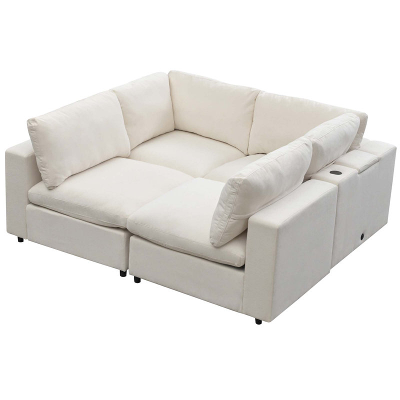 Dextin Upholstered L-Shaped Sectional Reversible, Beige Polyester