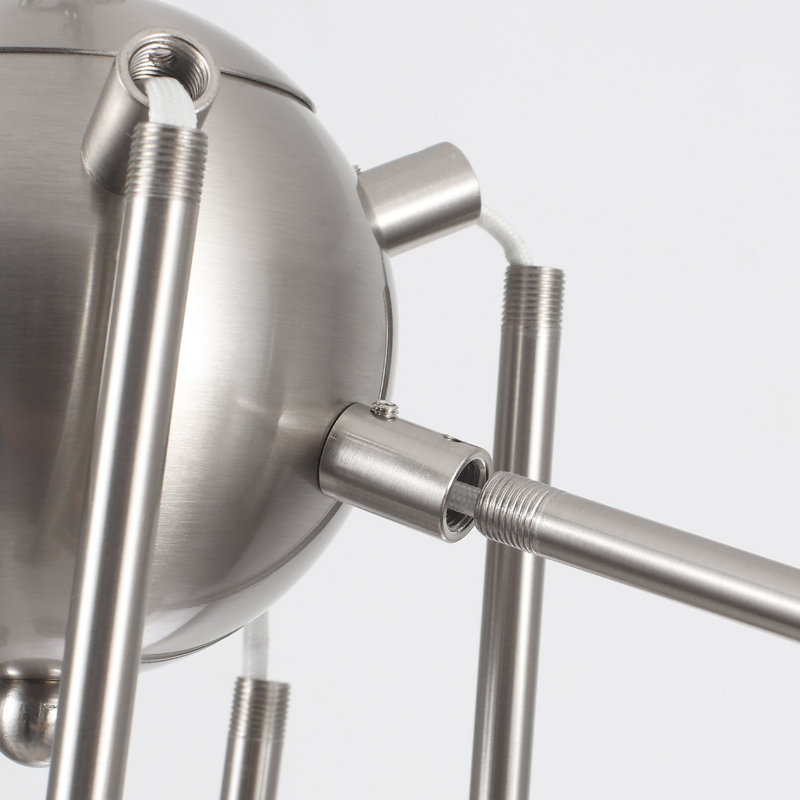 Lustre sphérique Spoutnik à 8 lumières avec cordon et interrupteur marche / arrêt pour la cuisine du salon Pushkar, Nickel