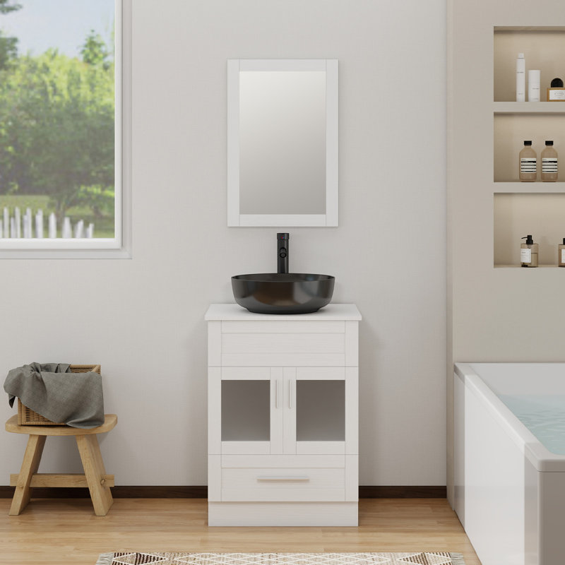 Ensemble de meuble-lavabo simple avec miroir 24 po Arza, Noir