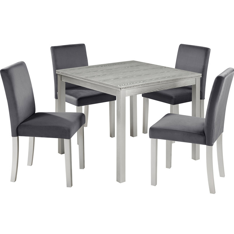 Ensemble de table de salle à manger en bois 5 pièces, ensemble de table de cuisine avec une table carrée et 4 chaises rembourrées, ensemble de table de salle à manger en bois avec décoration en cristal et ensemble de chaises
