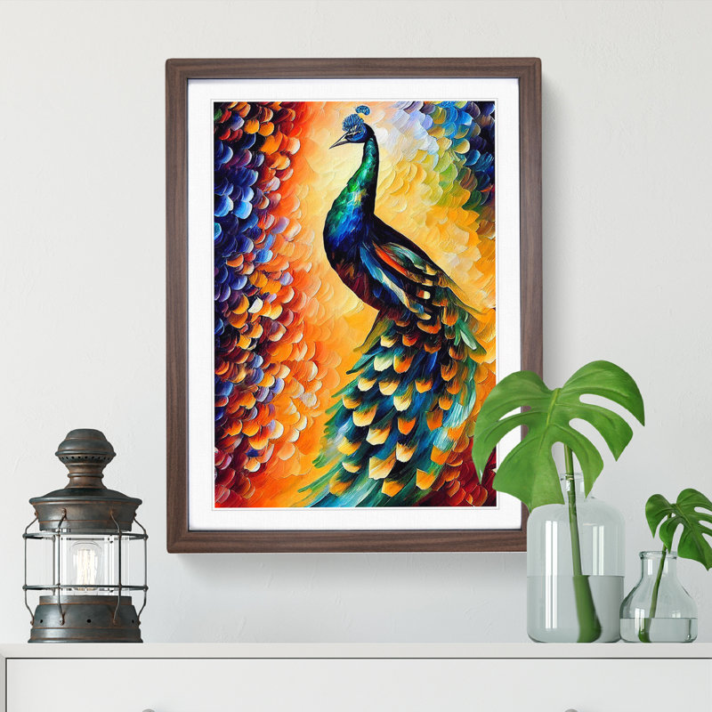 Peacock Portrait No.1 - Single Picture Frame Painting, 46cm H x 34cm W x 2cm D, Walnut Framed