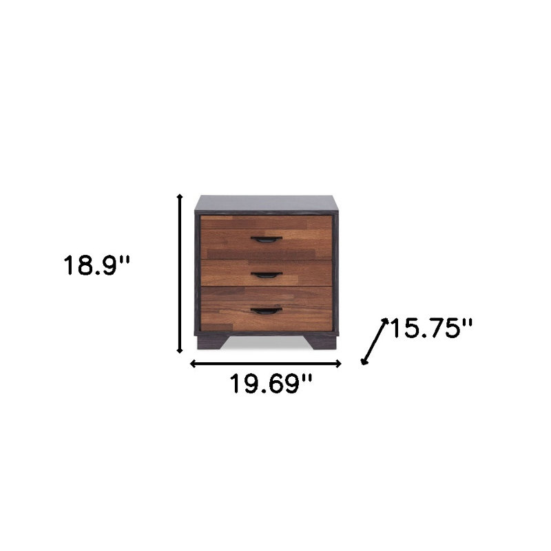 19" Espresso Wood Three Drawer Nightstand