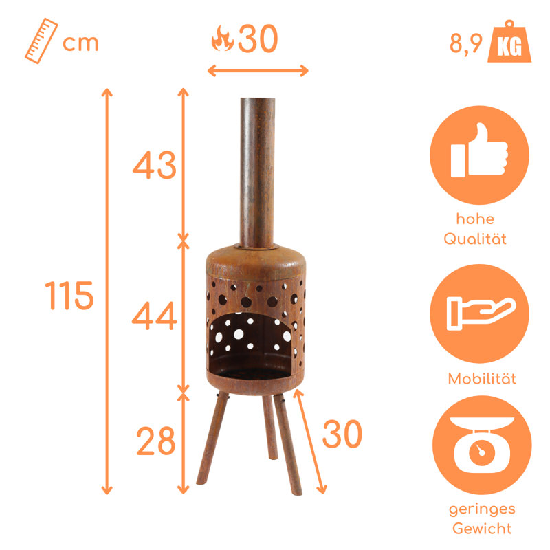 Gozo Fire Bowl 30cm, Fire Pit for Garden Terrace Heating, Fire Basket with Spark Protection, Raw