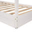 Lit double en bois massif avec structure en L en bois massif avec clôture et structure à lattes, blanc-1231138977