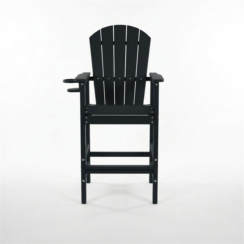 Chaise Adirondack en PEHD à hauteur de bar avec porte-gobelet, Noir
