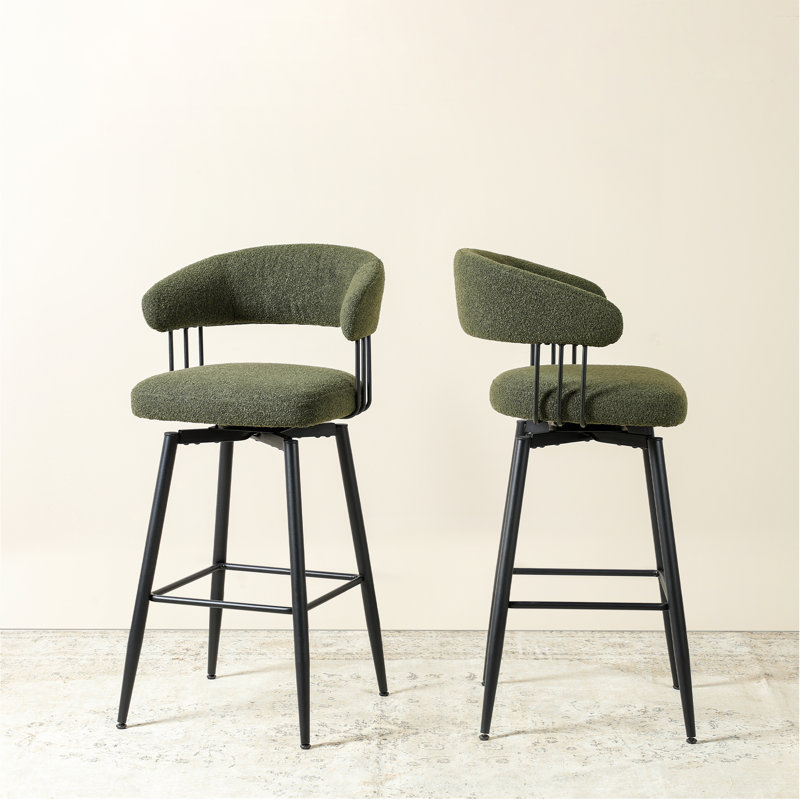 Modern Upholstered Hunter Green Fabric Swivel Bar Stool with Tapered Black Metal Legs, Bar Stool (31.5" Seat Height)