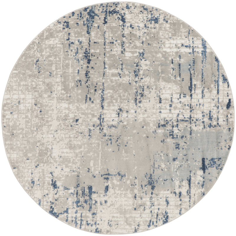 Alsup Abstract Modern Machine Woven Area Rug in Blue/Gray, Round 7'10"